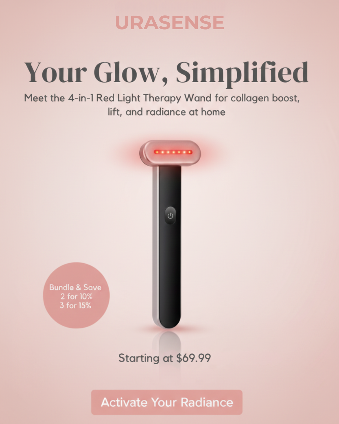 Urasense Collagen Boosting Red Light Therapy Wand with 7-Color Light Functions
