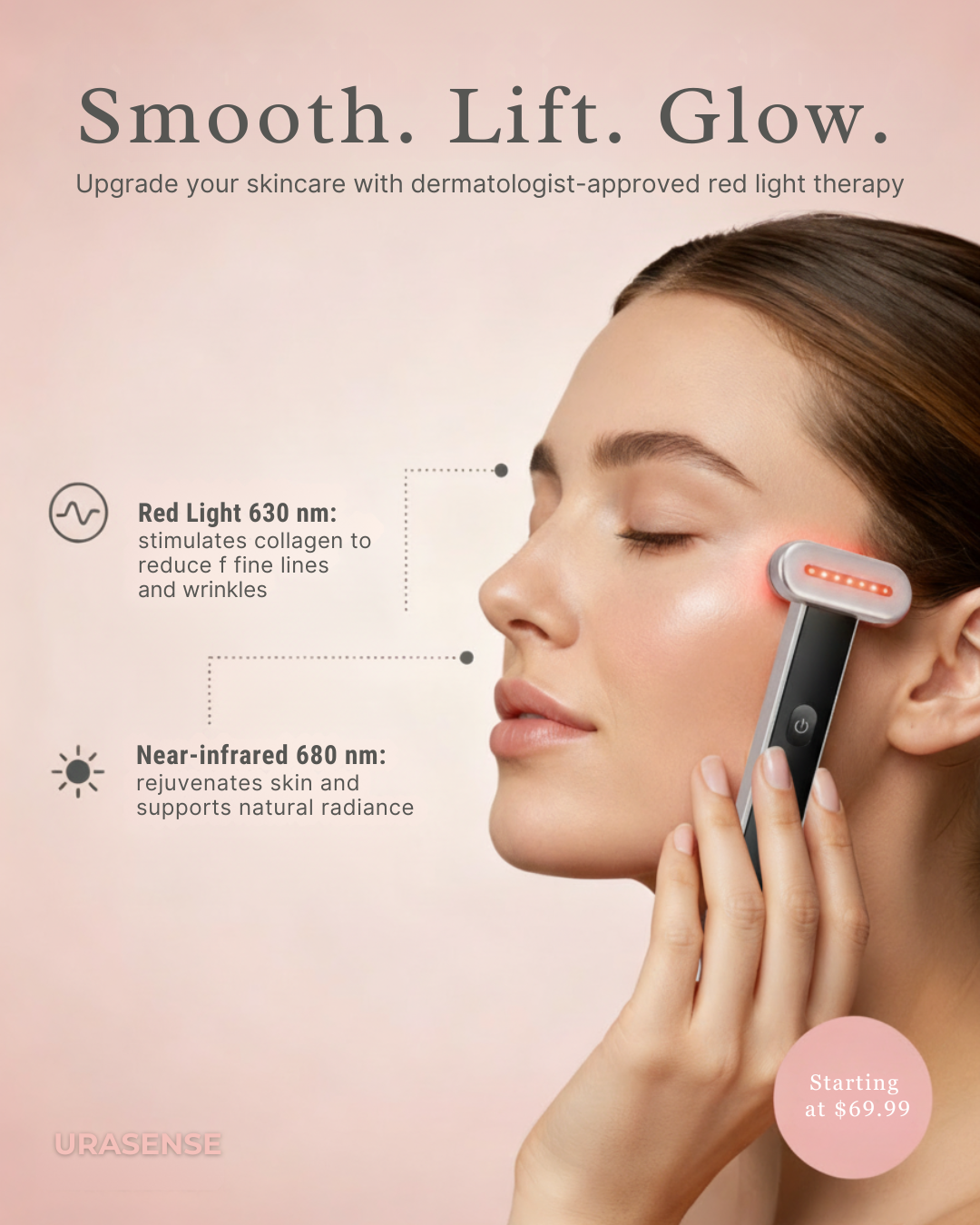 Urasense Collagen Boosting Red Light Therapy Wand with 7-Color Light Functions