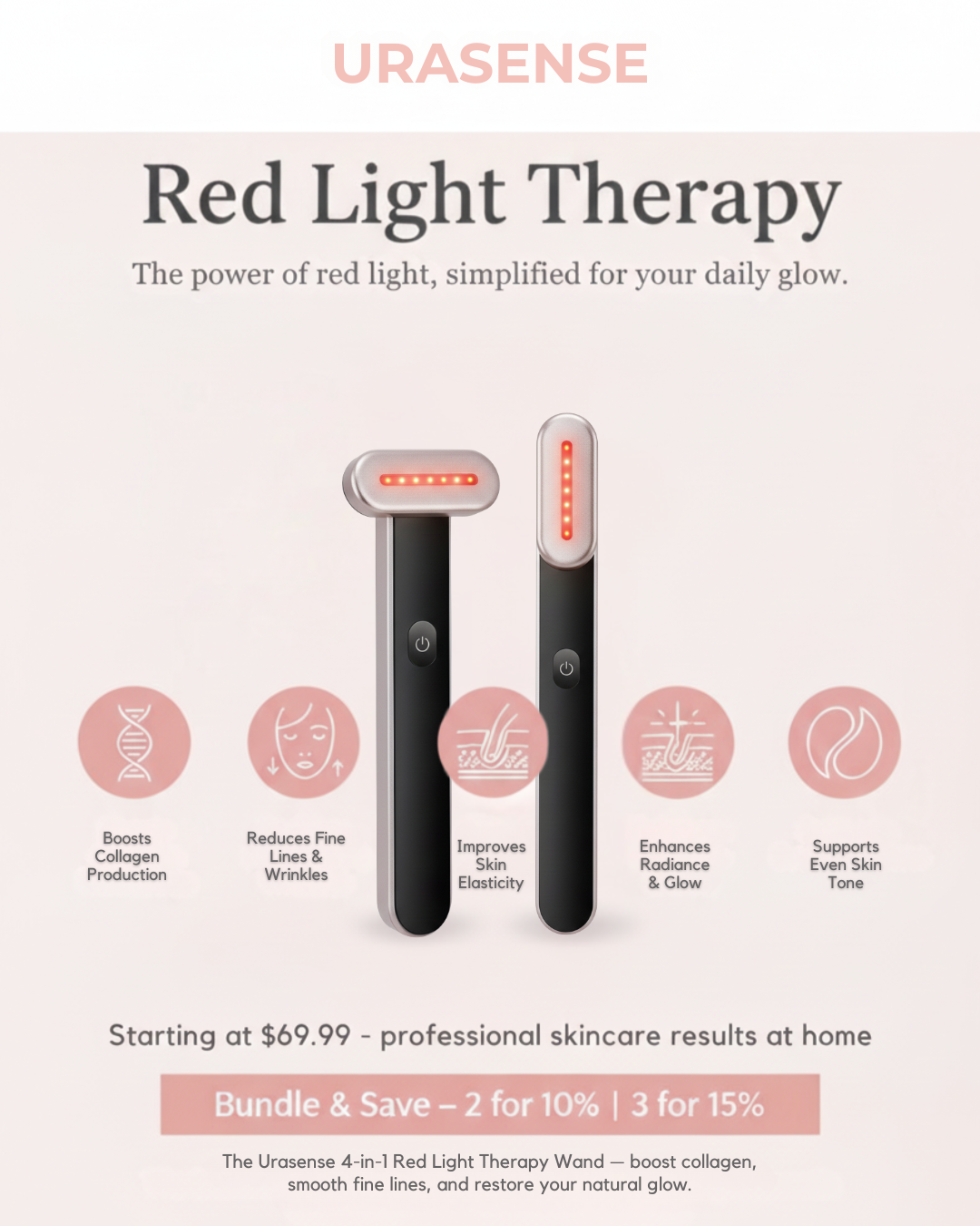 Urasense Collagen Boosting Red Light Therapy Wand with 7-Color Light Functions